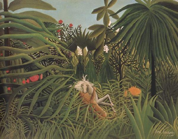 Henri Rousseau Fight Between a Jaguar and a Horse Norge oil painting art